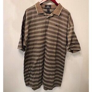 Mercedes-Benz Men’s XL Gray Striped Polo Shirt Short Sleeve Cotton Embroidered